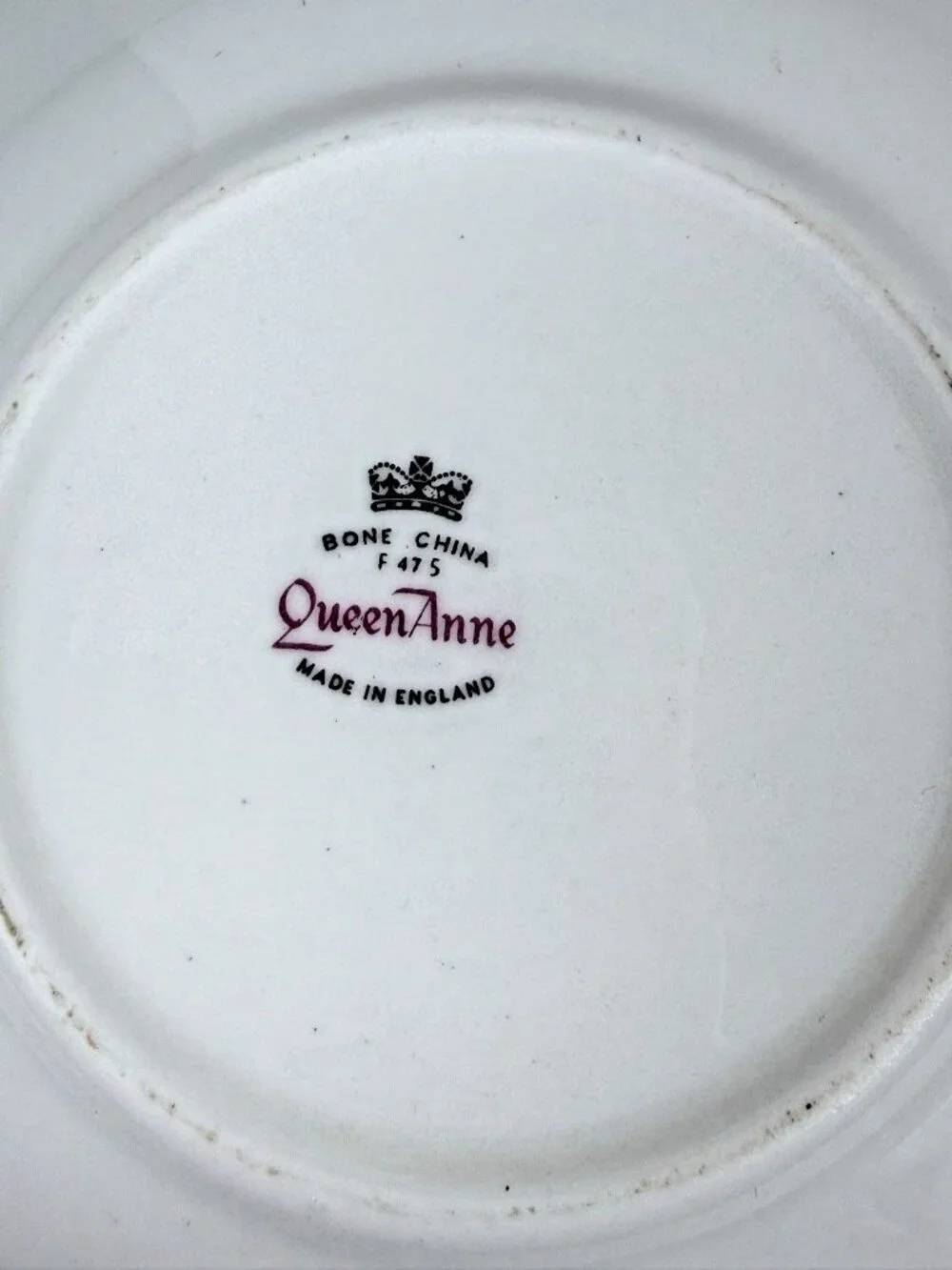 Vintage Queen Anne Fine Bone China Teacup Saucer Purple Red Floral Gold Trim